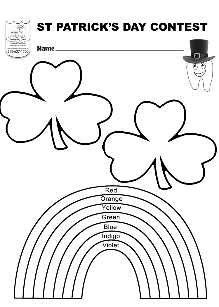 St. Patrick's Day Coloring Contest - Dr. Zak's Tooth Fairy CastleDr ...